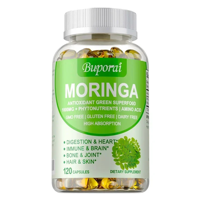 Moringa Capsules 1000mg - Boosts Energy Levels, Promotes Metabolism, Digestive Health,Promote Bone, Joint, Immune Health