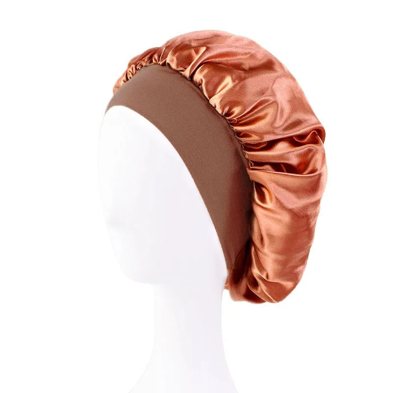New Women's Satin Solid Wide-brimmed Sleeping Hat