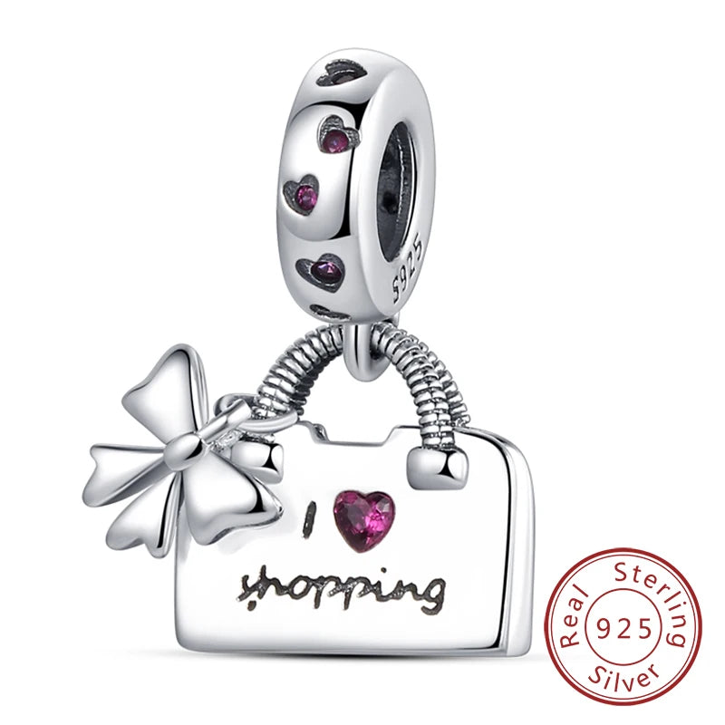 Fit Original 925 Sterling Silver Charms Beads Bow Perfume Bottle Pink Charms for Women Fine DIY Birthday Jewelry Gifts