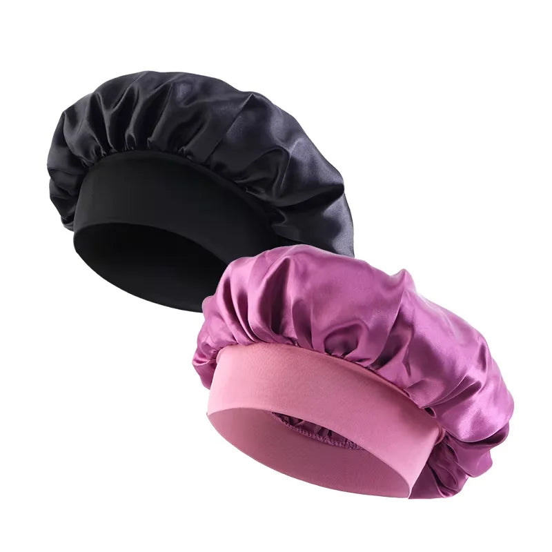 New Women's Satin Solid Wide-brimmed Sleeping Hat
