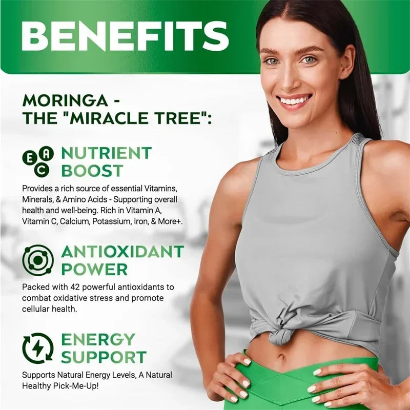 Moringa Capsules - Promote Bone, Joint, Immune Health | Enhance Energy, Endurance, Concentration - 120 Capsules