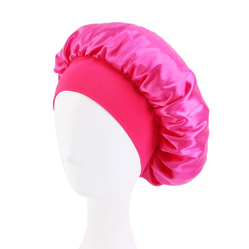 New Women's Satin Solid Wide-brimmed Sleeping Hat