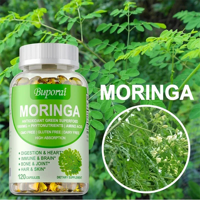 Moringa Capsules 1000mg - Boosts Energy Levels, Promotes Metabolism, Digestive Health,Promote Bone, Joint, Immune Health
