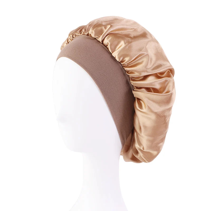 New Women's Satin Solid Wide-brimmed Sleeping Hat