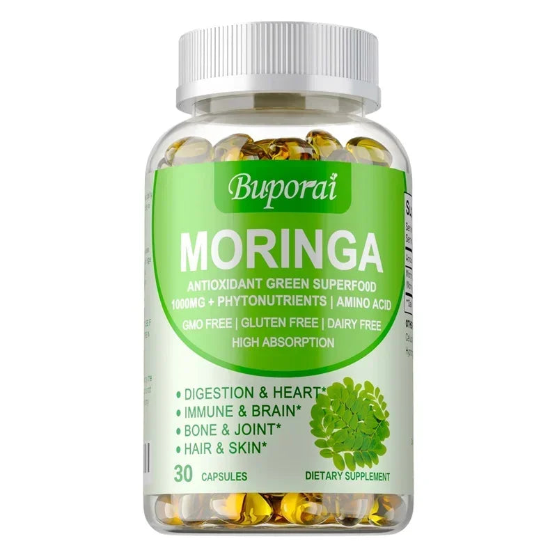 Moringa Capsules 1000mg - Boosts Energy Levels, Promotes Metabolism, Digestive Health,Promote Bone, Joint, Immune Health