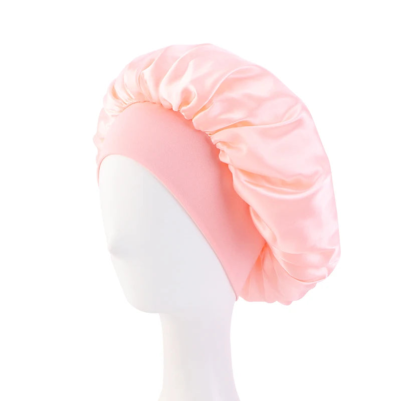 New Women's Satin Solid Wide-brimmed Sleeping Hat