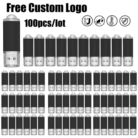 100 Pack USB Flash Drive Free Logo 128GB 64GB 32GB 16GB 8GB 4GB Waterproof Pen Drive Memory Stick 2.0 Disk Colorful Pendrive