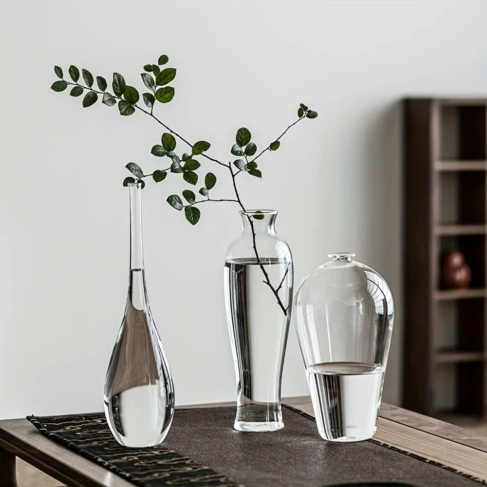 Contemporary Glass Bud Vases Zen Home Decor Transparent Cylinder Shaped Vase for One-Branch Ikebana Arrangements Tabletop Center