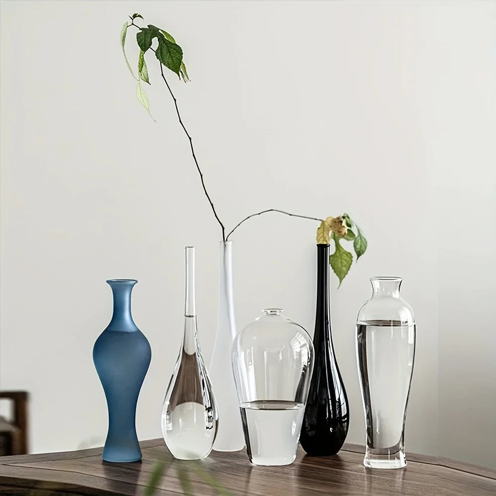 Contemporary Glass Bud Vases Zen Home Decor Transparent Cylinder Shaped Vase for One-Branch Ikebana Arrangements Tabletop Center