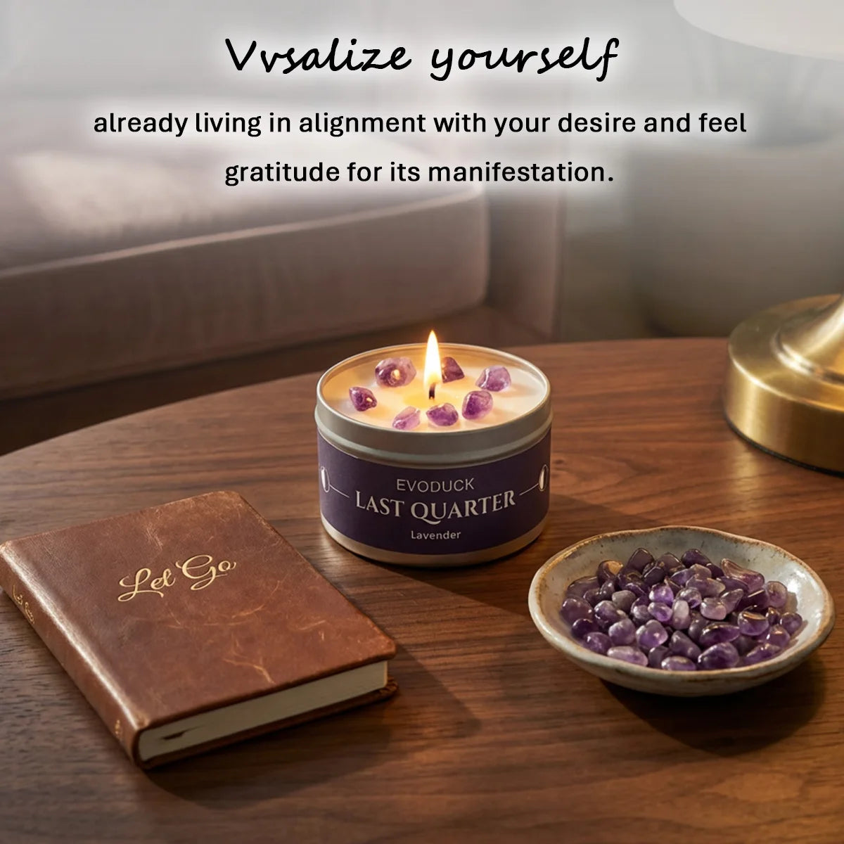 Waning Moon Scented Candle Soy Wax Lavender Scented Candles Silver Tin with Purple Crystal Chips bestfriend gifts gift for woman