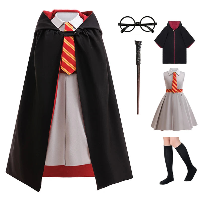 Children's Halloween Costumes Girls' magician cospaly costume Fashionable Hooded Cape Uniform Dress preppy style stage costumes