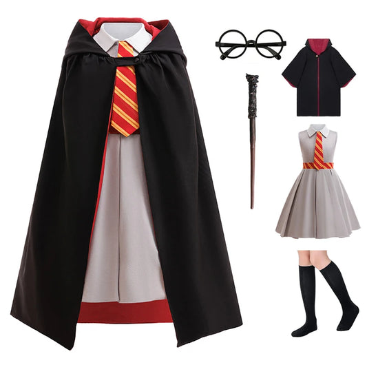 Children's Halloween Costumes Girls' magician cospaly costume Fashionable Hooded Cape Uniform Dress preppy style stage costumes