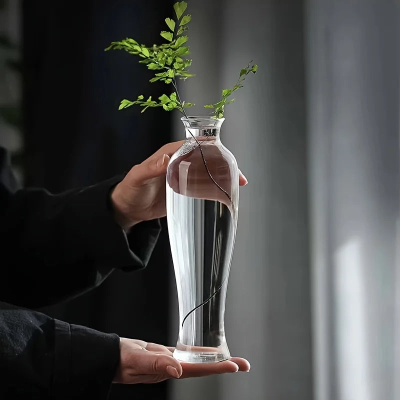 Contemporary Glass Bud Vases Zen Home Decor Transparent Cylinder Shaped Vase for One-Branch Ikebana Arrangements Tabletop Center