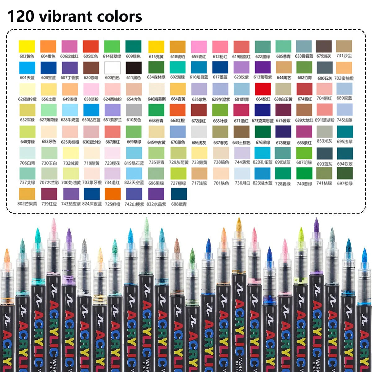 12-288 Colors Flexible Brush Acrylic Markers Set for Rock Wood Canvas Glass Stone DIY Crafts Painting Art Supplies