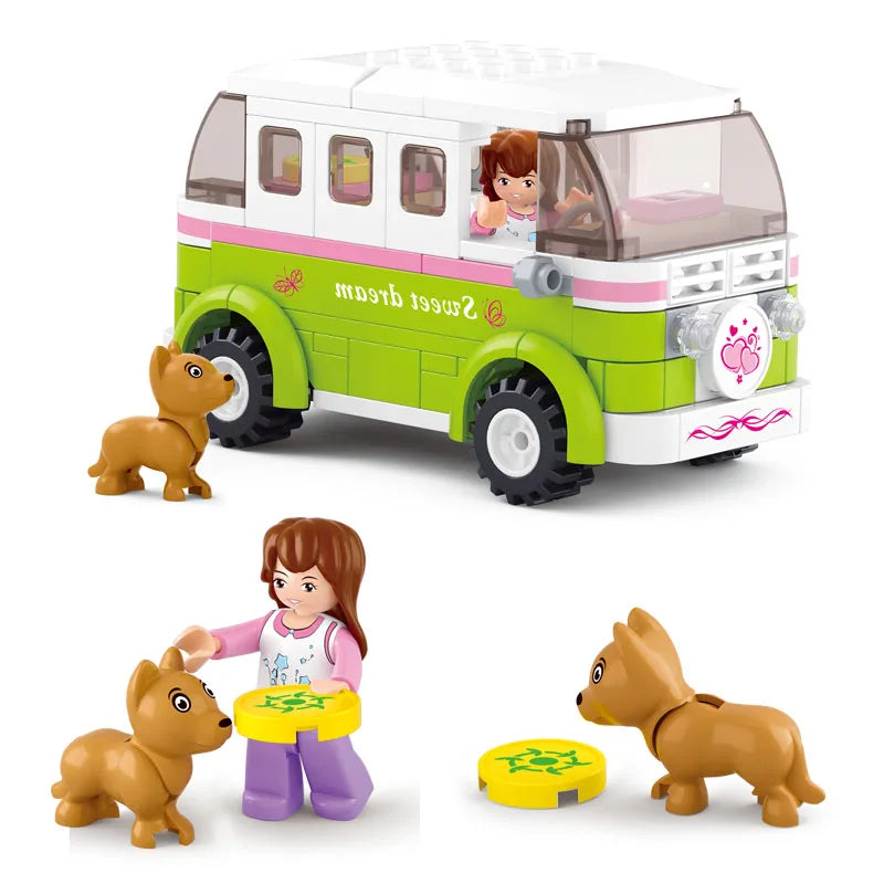 City Town Building Block City Great Vehicles Municipal Car Garbage Truck Light Repair Truck Road Sweeper Sprinkler Bricks Toy