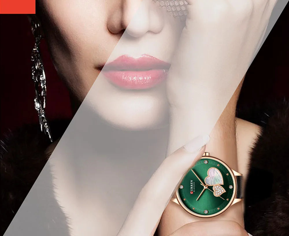 CURREN Watches Women Fashion Leather Quartz Wristwatch Charming Rhinestone Female Clock Zegarki Damskie