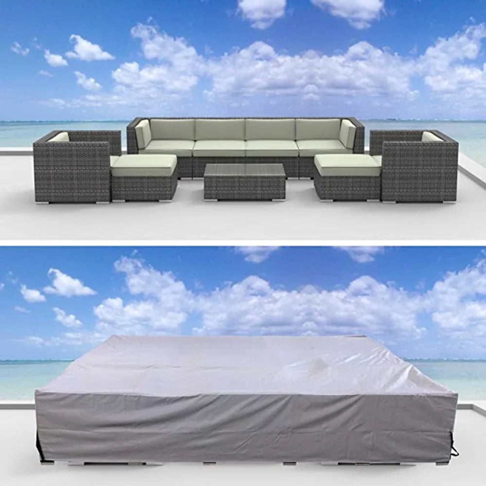 Outdoor Furniture Cover with Handles and Durable Hem Cord   Waterproof UV Resistant Fabric Table and Chair Sofa Covers