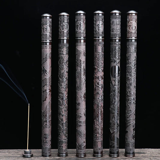 Factory Ebony Incense Tube Wooden with Incense Holder Cover for 21cm Sticks Carved Insence Burner Buddha Guanyin Bucket