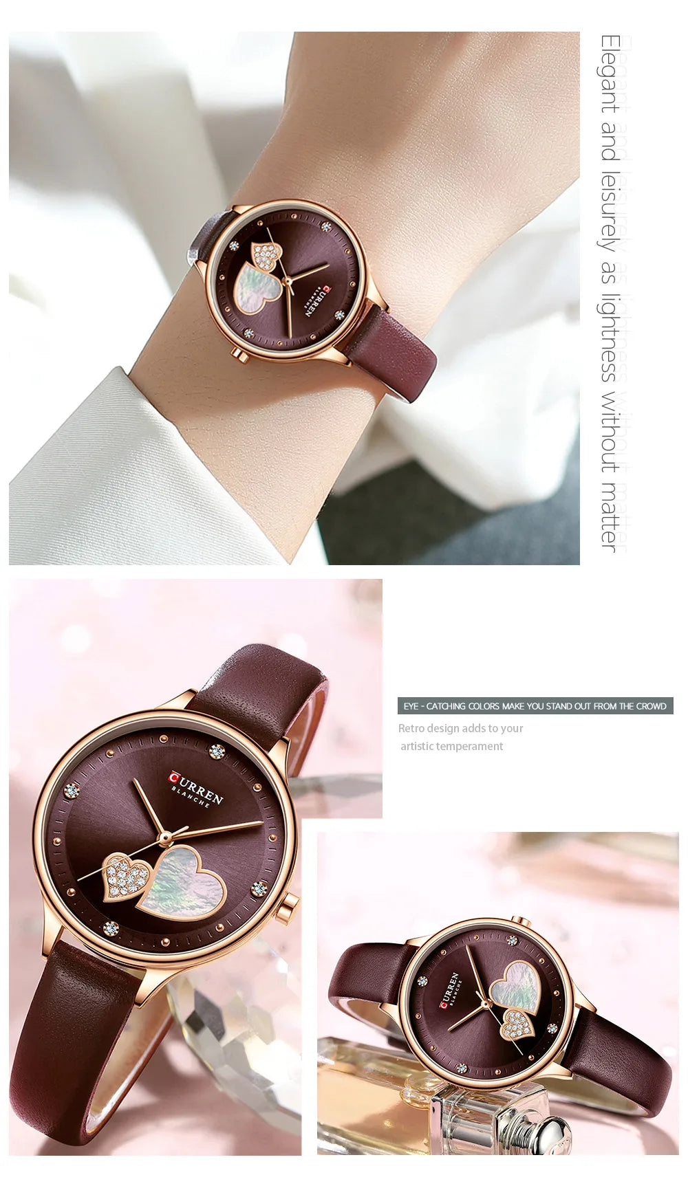 CURREN Watches Women Fashion Leather Quartz Wristwatch Charming Rhinestone Female Clock Zegarki Damskie