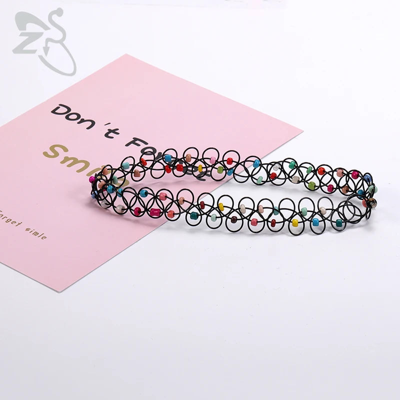 ZS 12Pcs Vintage Stretch Choker Necklace Lady Girl Tattoo Choker Necklace Punk Retro Gothic Elastic Necklaces for Women