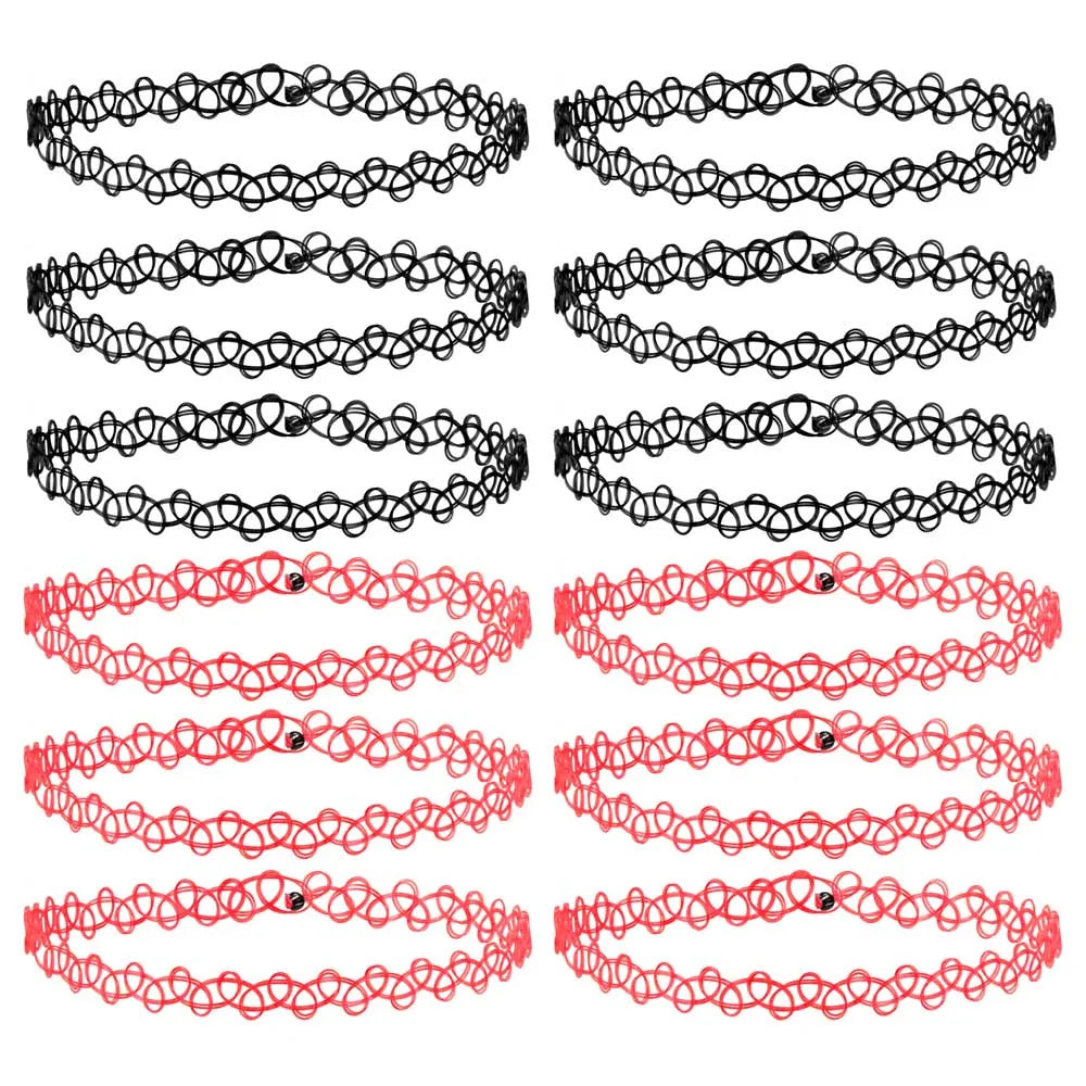 ZS 12Pcs Vintage Stretch Choker Necklace Lady Girl Tattoo Choker Necklace Punk Retro Gothic Elastic Necklaces for Women