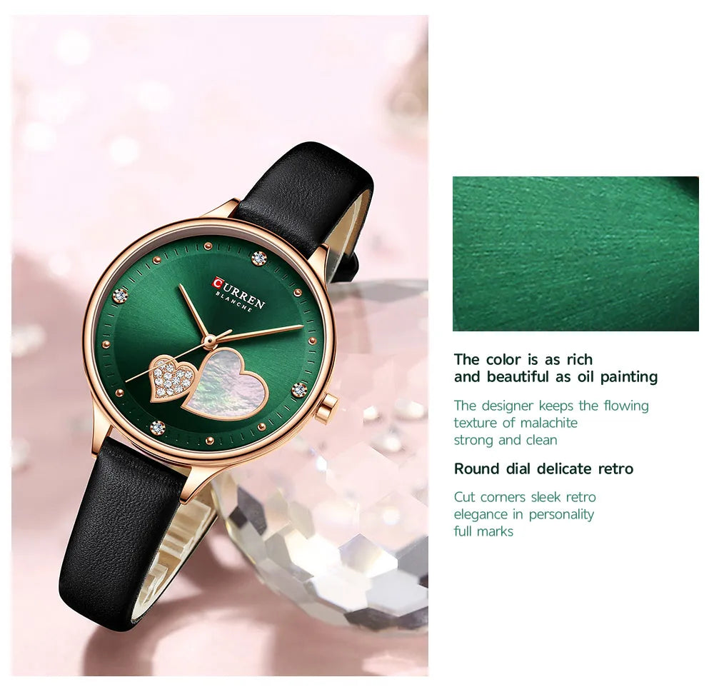 CURREN Watches Women Fashion Leather Quartz Wristwatch Charming Rhinestone Female Clock Zegarki Damskie