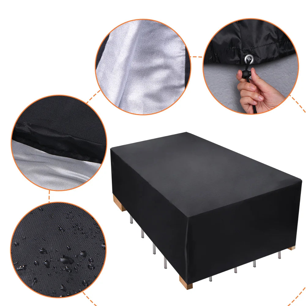 Outdoor Furniture Cover with Handles and Durable Hem Cord   Waterproof UV Resistant Fabric Table and Chair Sofa Covers