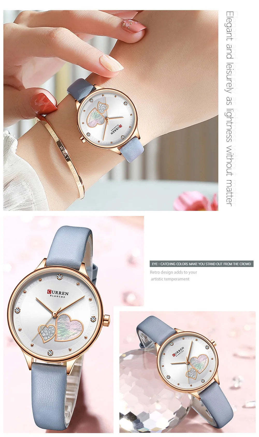 CURREN Watches Women Fashion Leather Quartz Wristwatch Charming Rhinestone Female Clock Zegarki Damskie