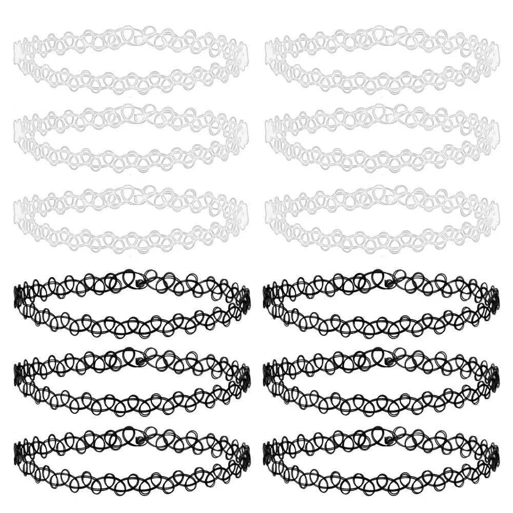 ZS 12Pcs Vintage Stretch Choker Necklace Lady Girl Tattoo Choker Necklace Punk Retro Gothic Elastic Necklaces for Women