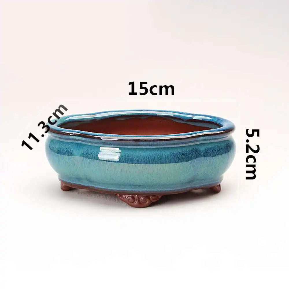 Chinese Style Bonsai Pots Breathable Stoneware Bonsai Pots With Holes Chinese Style Bonsai Training Flowerpot Ceramic Crafts