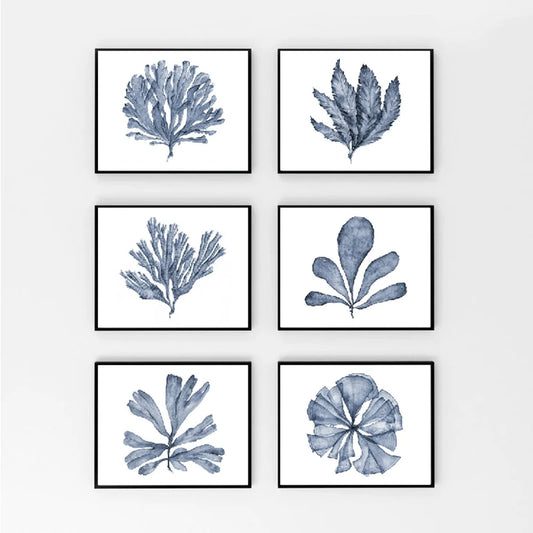Blue Coral Sea Fan Posters and Prints Modern Watercolor Hamptons Style Art Canvas Painting Coastal Pictures Home Wall Art Decor