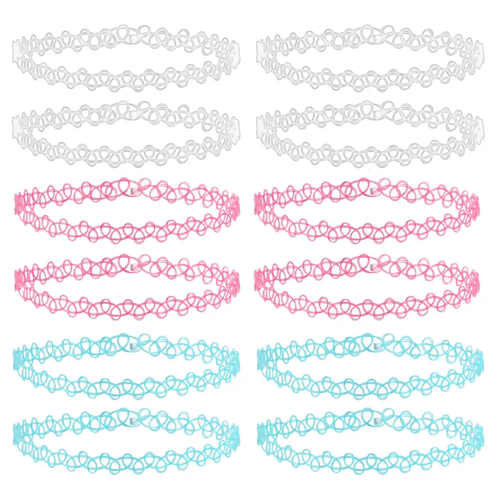 ZS 12Pcs Vintage Stretch Choker Necklace Lady Girl Tattoo Choker Necklace Punk Retro Gothic Elastic Necklaces for Women