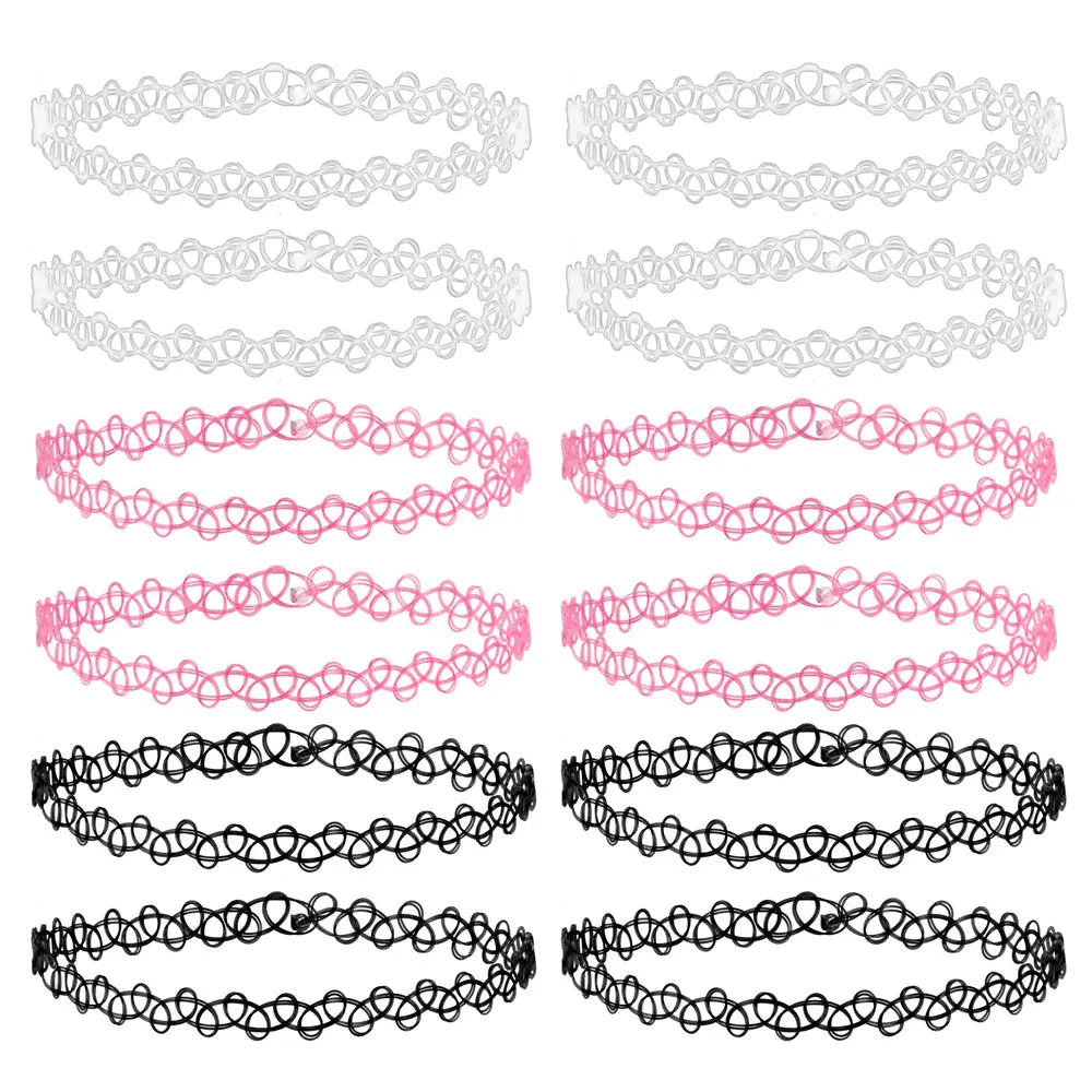 ZS 12Pcs Vintage Stretch Choker Necklace Lady Girl Tattoo Choker Necklace Punk Retro Gothic Elastic Necklaces for Women