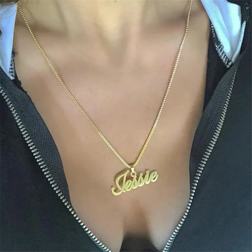 Box Chain Custom Jewelry Personalized Name Pendant Necklace Handmade Detachable Cursive Nameplate Choker Women Men Christmas