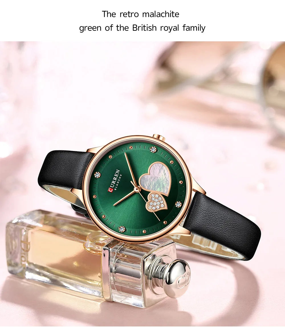 CURREN Watches Women Fashion Leather Quartz Wristwatch Charming Rhinestone Female Clock Zegarki Damskie