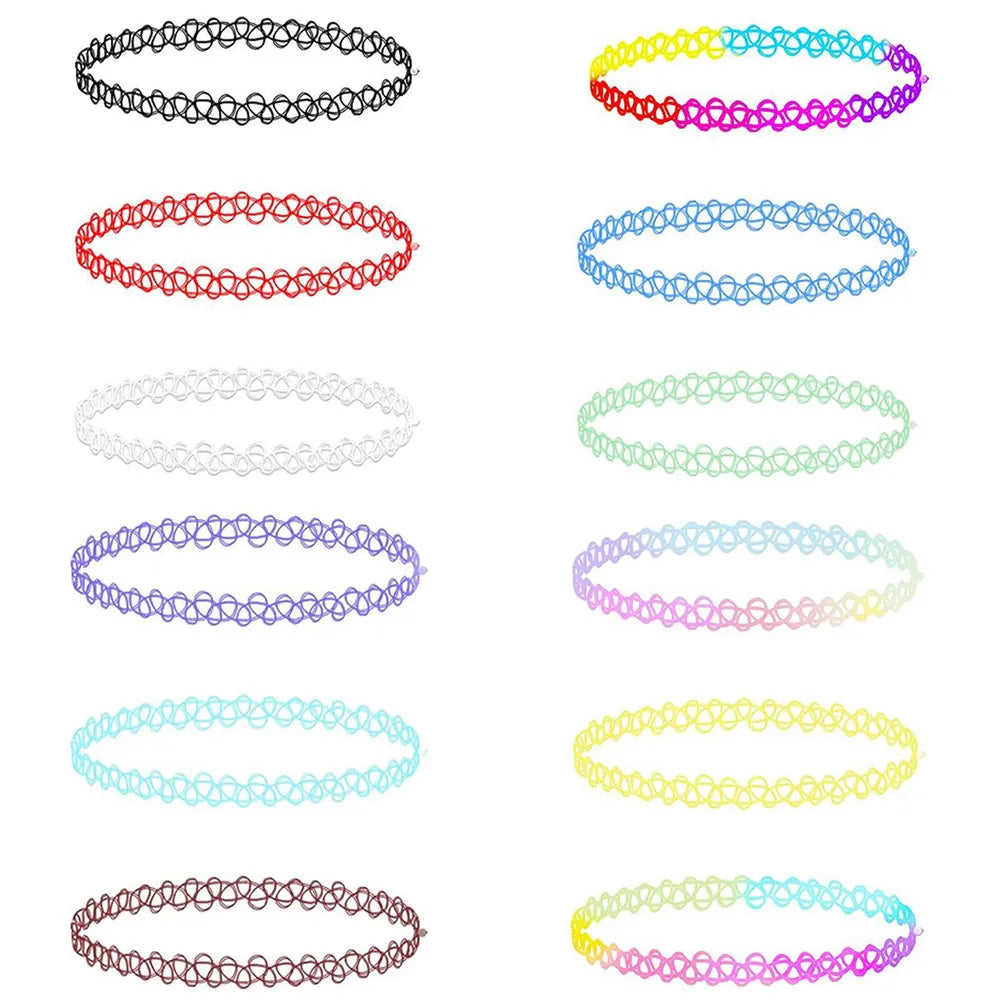 ZS 12Pcs Vintage Stretch Choker Necklace Lady Girl Tattoo Choker Necklace Punk Retro Gothic Elastic Necklaces for Women