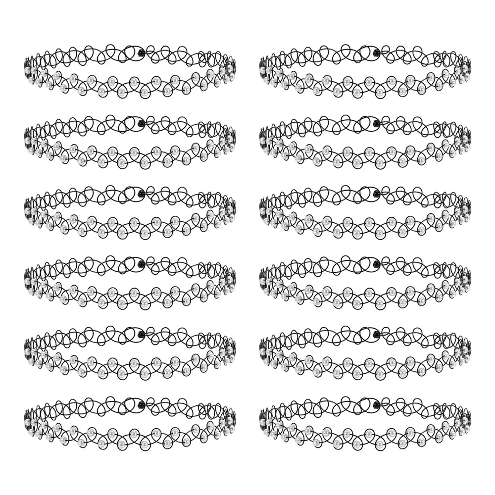 ZS 12Pcs Vintage Stretch Choker Necklace Lady Girl Tattoo Choker Necklace Punk Retro Gothic Elastic Necklaces for Women