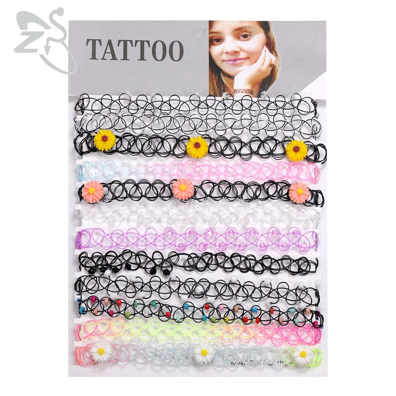 ZS 12Pcs Vintage Stretch Choker Necklace Lady Girl Tattoo Choker Necklace Punk Retro Gothic Elastic Necklaces for Women