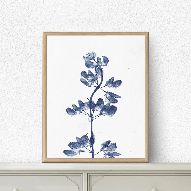 Pressed Blue Wild Flowers Wall Art Canvas Painting Hampton Style Posters Botanical Prints Blue and White Pictures Home Decor