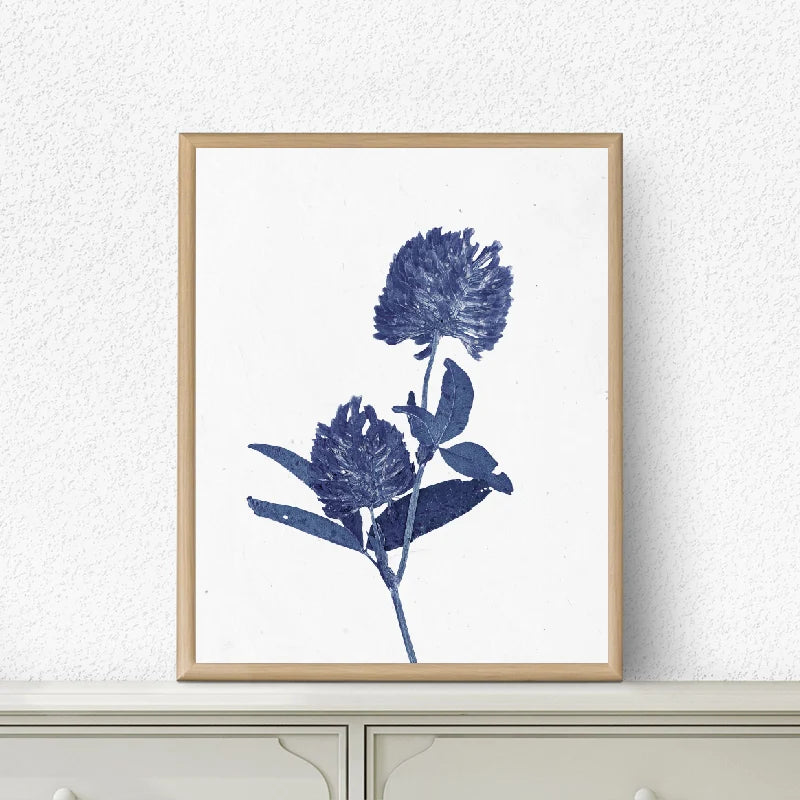Pressed Blue Wild Flowers Wall Art Canvas Painting Hampton Style Posters Botanical Prints Blue and White Pictures Home Decor