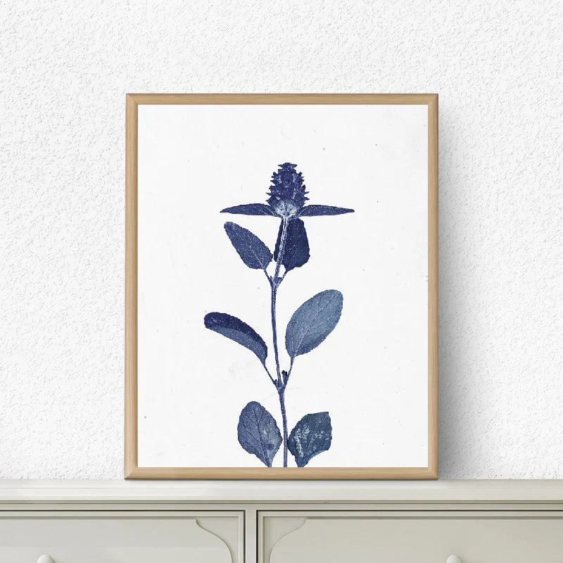 Pressed Blue Wild Flowers Wall Art Canvas Painting Hampton Style Posters Botanical Prints Blue and White Pictures Home Decor