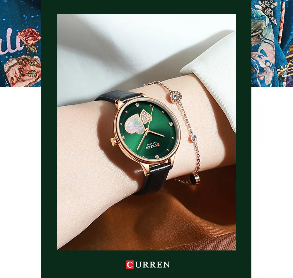 CURREN Watches Women Fashion Leather Quartz Wristwatch Charming Rhinestone Female Clock Zegarki Damskie