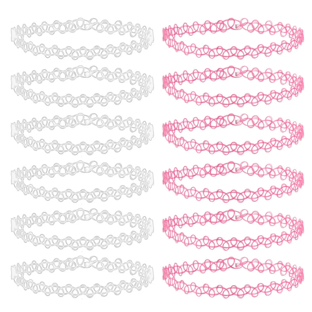 ZS 12Pcs Vintage Stretch Choker Necklace Lady Girl Tattoo Choker Necklace Punk Retro Gothic Elastic Necklaces for Women