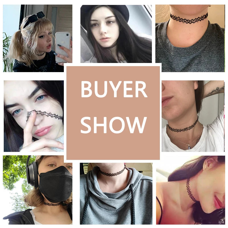 ZS 12Pcs Vintage Stretch Choker Necklace Lady Girl Tattoo Choker Necklace Punk Retro Gothic Elastic Necklaces for Women