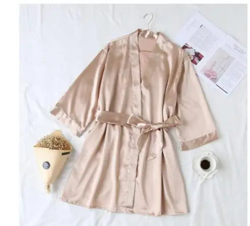 Summer Champagne Chinese Bride Wedding Robe Satin Sleepwear Women Nightgown Sexy Nightdress Lady Kimono Bathrobe Gown Negligee
