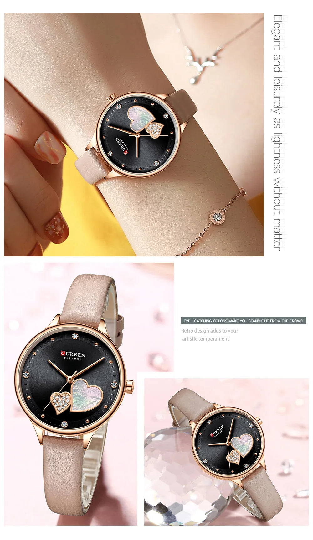 CURREN Watches Women Fashion Leather Quartz Wristwatch Charming Rhinestone Female Clock Zegarki Damskie