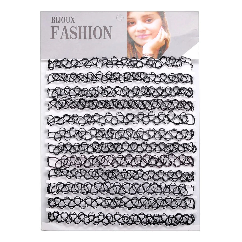 ZS 12Pcs Vintage Stretch Choker Necklace Lady Girl Tattoo Choker Necklace Punk Retro Gothic Elastic Necklaces for Women