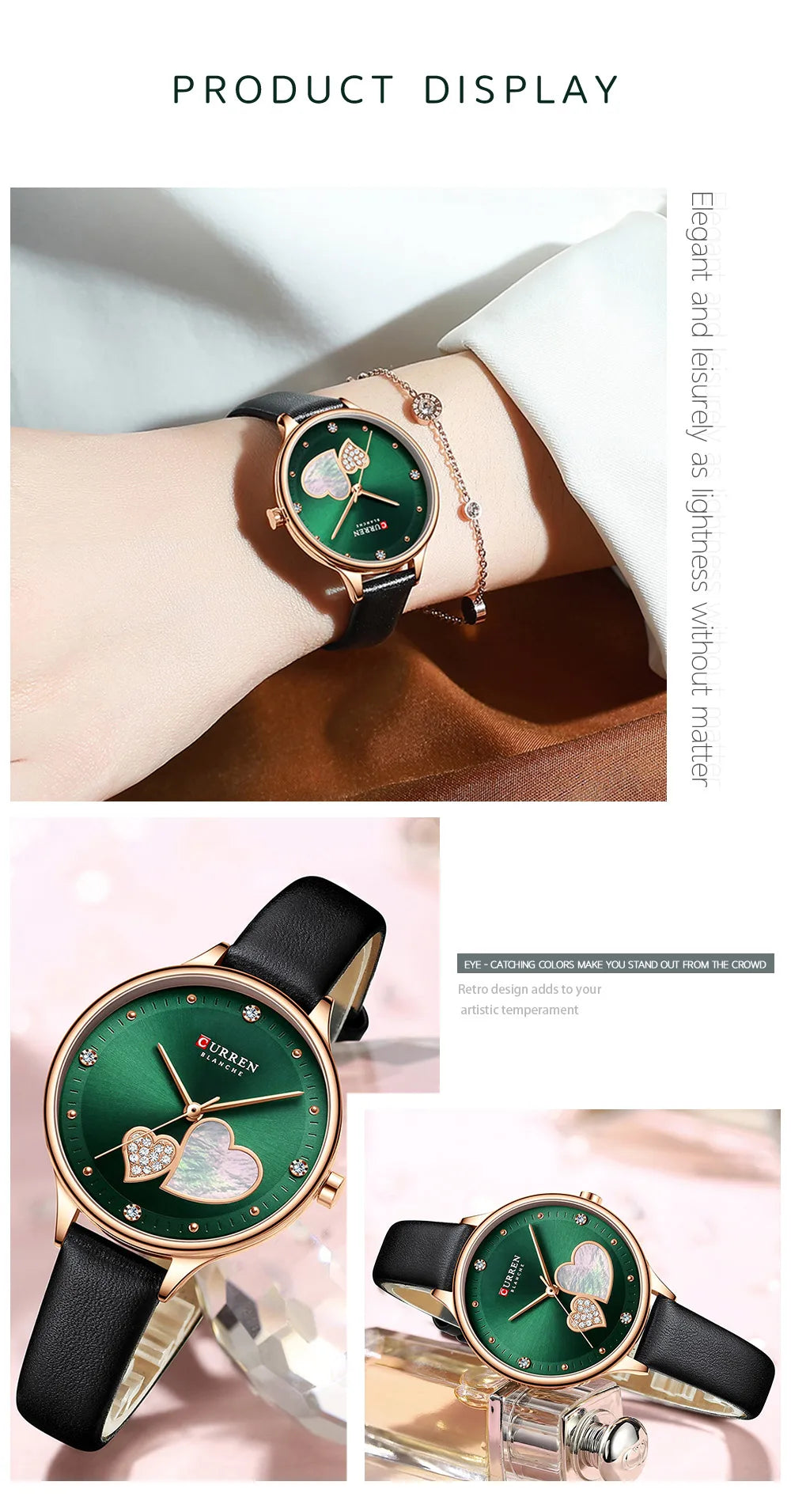 CURREN Watches Women Fashion Leather Quartz Wristwatch Charming Rhinestone Female Clock Zegarki Damskie