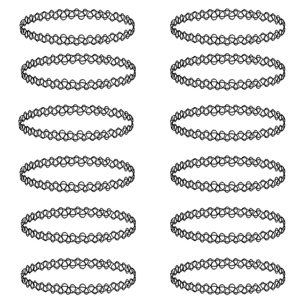ZS 12Pcs Vintage Stretch Choker Necklace Lady Girl Tattoo Choker Necklace Punk Retro Gothic Elastic Necklaces for Women