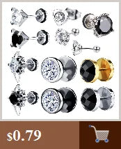 Small Black Punk Stud Earrings For Women Men Boy 2020 New Fashion Zircon Geometry Stainless Steel Jewelry Accessories Earrings